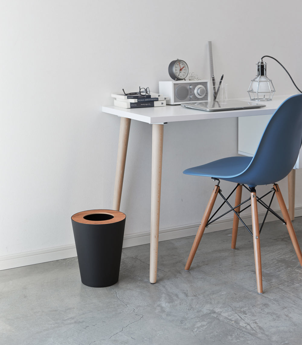 Trash Can - Round - Steel + Wood - Yamazaki Home
