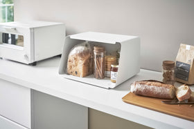 Bread Box with Cutting Board Lid - Steel + Wood view 4