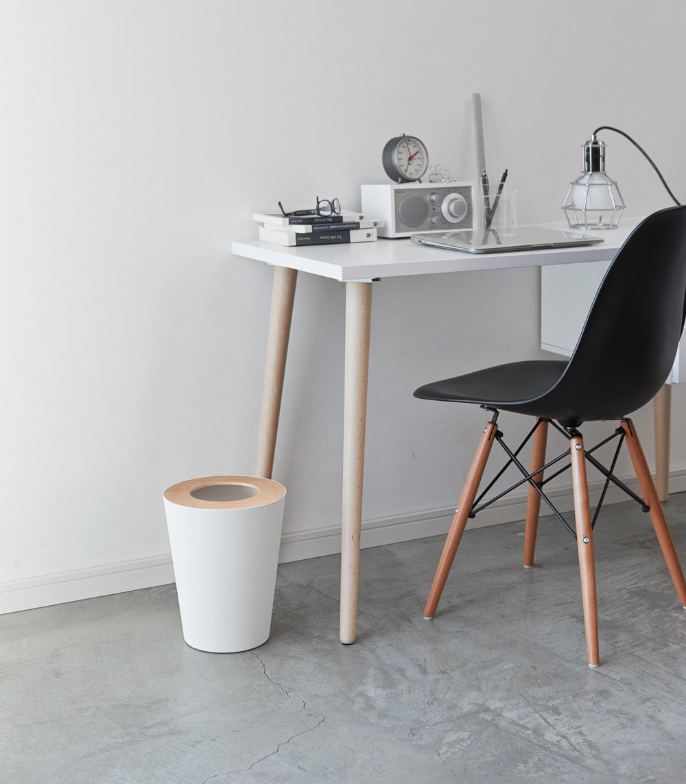 Trash Can - Round - Steel + Wood - Yamazaki Home