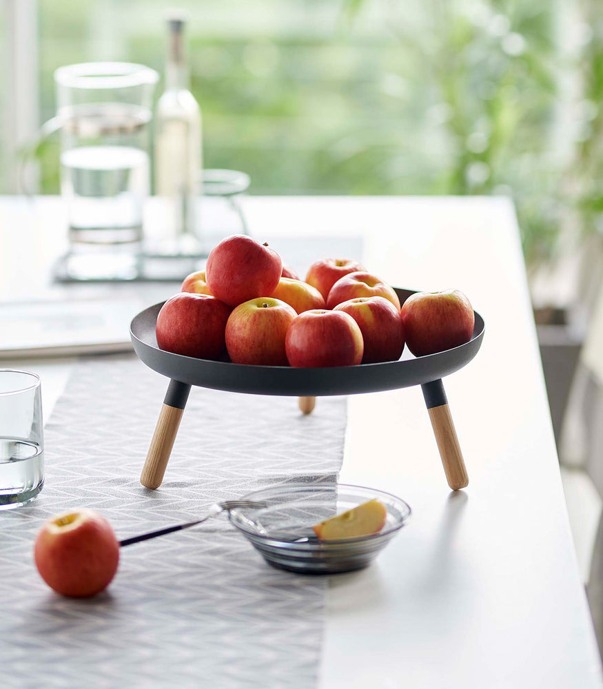 View 12 - Black Yamazaki Countertop Pedestal Tray with apples on top