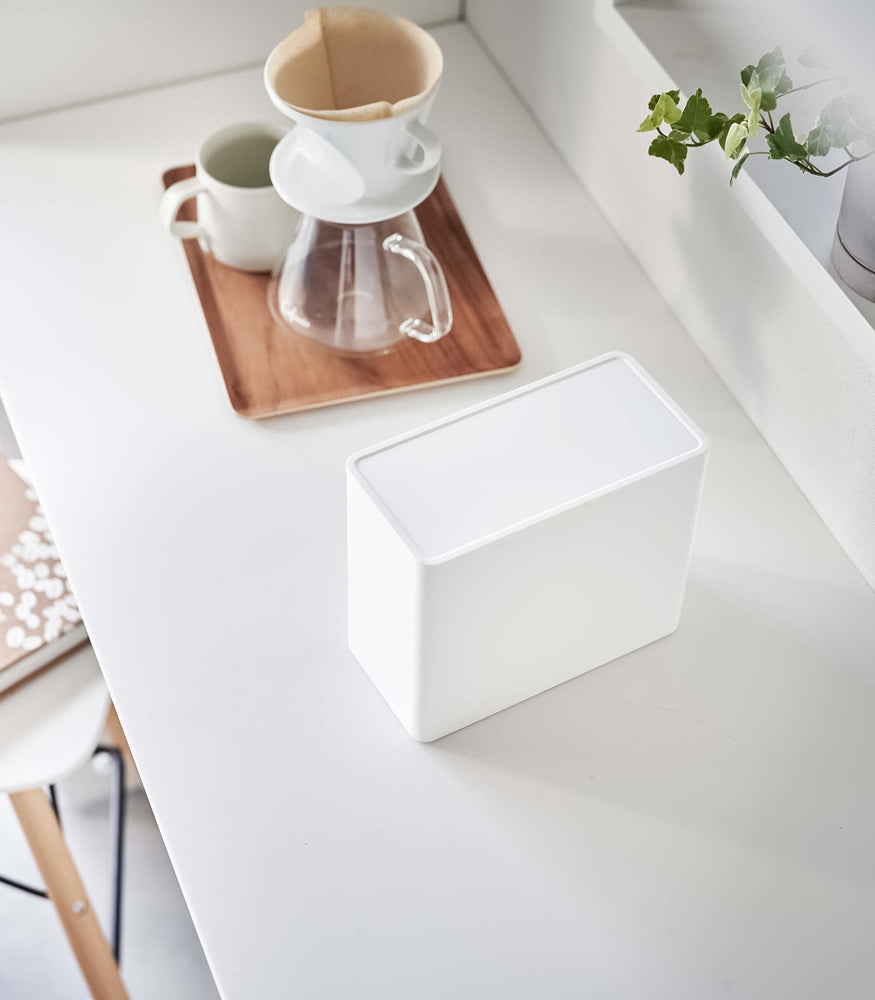 View 3 - White Yamazaki Home kitchen storage box with a closed lid on countertop