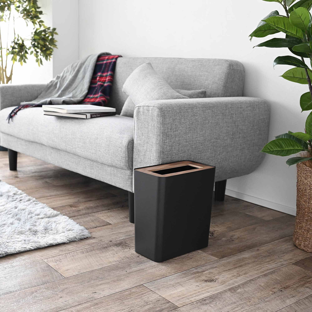 Trash Can - Rectangle - Steel + Wood - Yamazaki Home