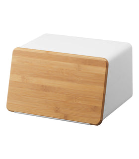 Bread Box with Cutting Board Lid on a blank background. view 1