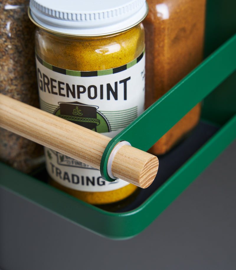 Magnetic Storage Caddy - Steel + Wood - Forest Green