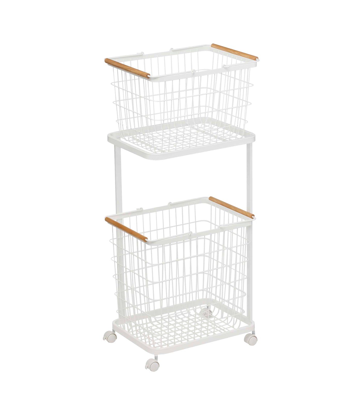 Rolling Laundry Cart + Wire Baskets on a blank background.