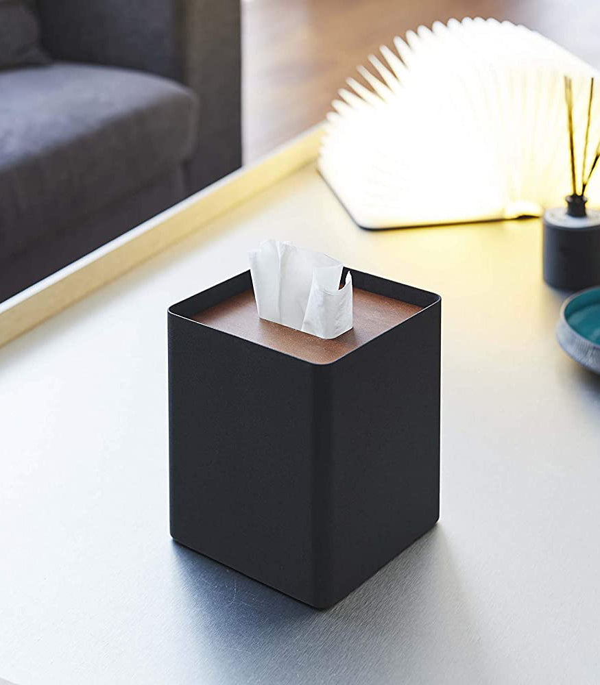 View 10 - Black Tissue Case on coffee table by Yamazaki Home.