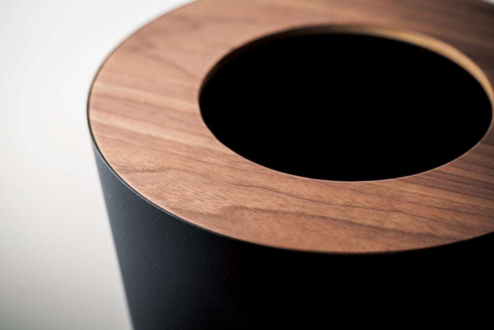Trash Can - Round - Steel + Wood - Yamazaki Home