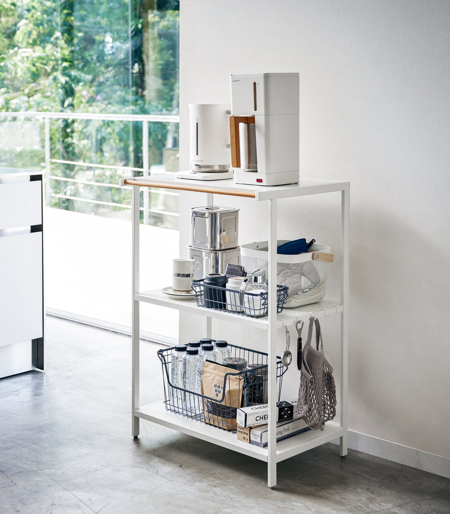 View 3 - White Storage rack coffee items and equipment in kitchen by Yamazaki Home.