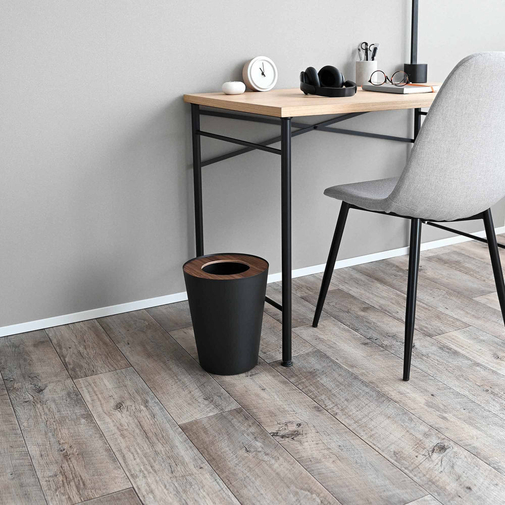 Trash Can - Round - Steel + Wood - Yamazaki Home