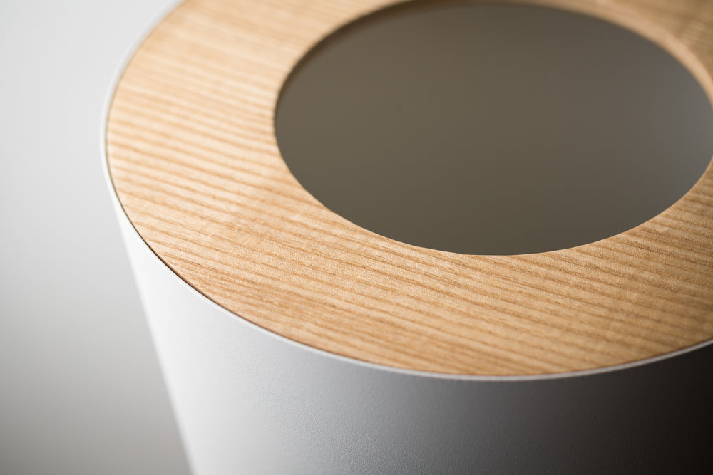 Trash Can - Round - Steel + Wood - Yamazaki Home