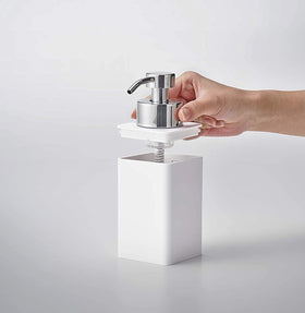 White Foaming Soap Dispenser with top removed on white background by Yamazaki Home. view 5