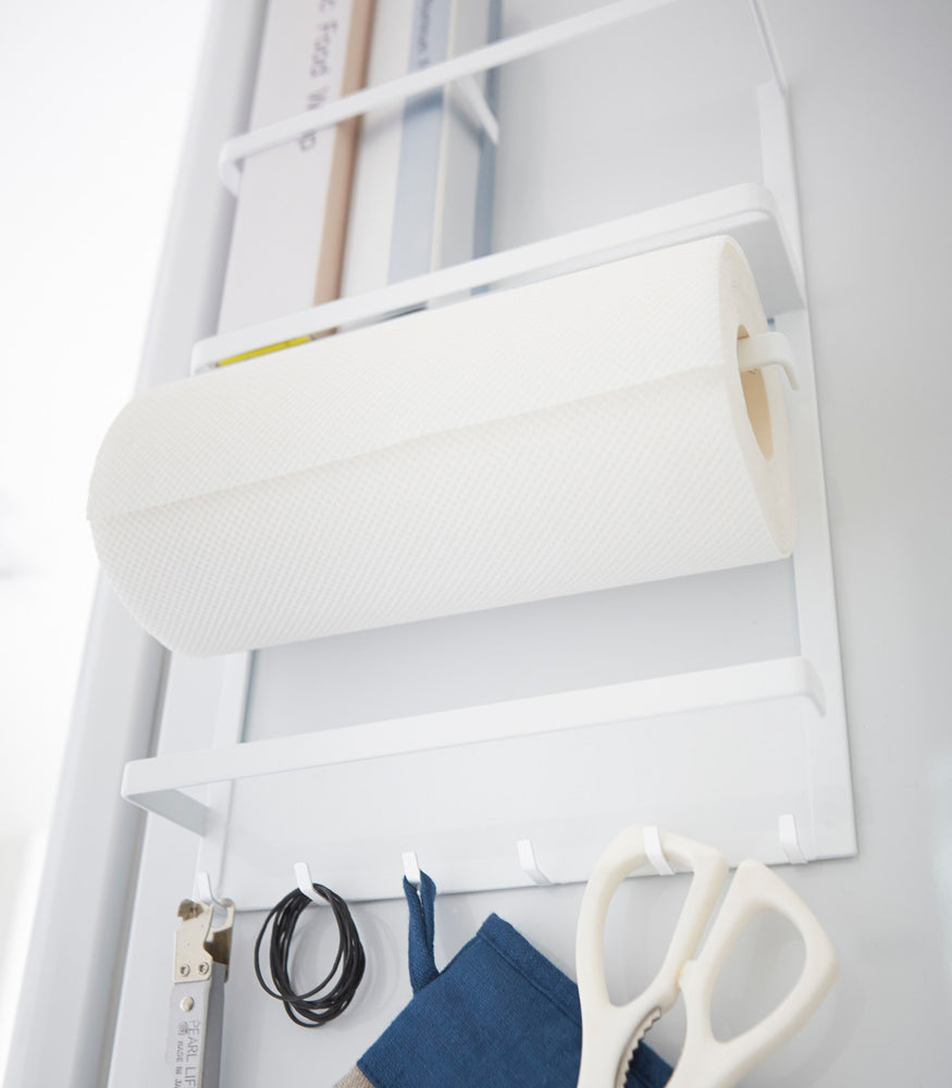 View 4 - White Magnetic Organizer holding kitchen items by Yamazaki Home.