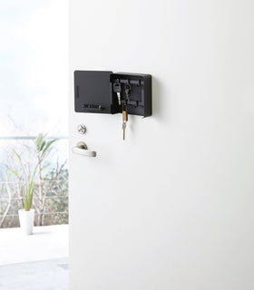 Open Black Square Magnetic Key Cabinet holding keys on door by Yamazaki Home. view 9