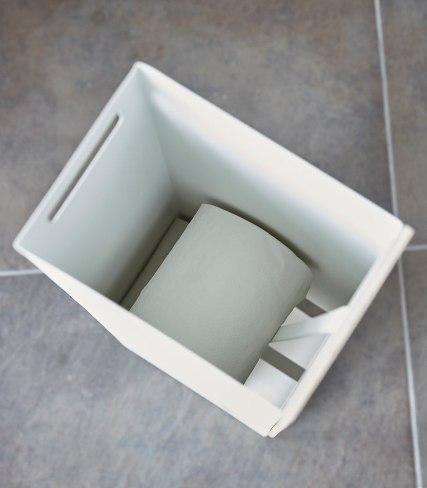 View 6 - Aerial view of white Toilet Paper Stocker without cover holding toilet paper rolls by Yamazaki home.