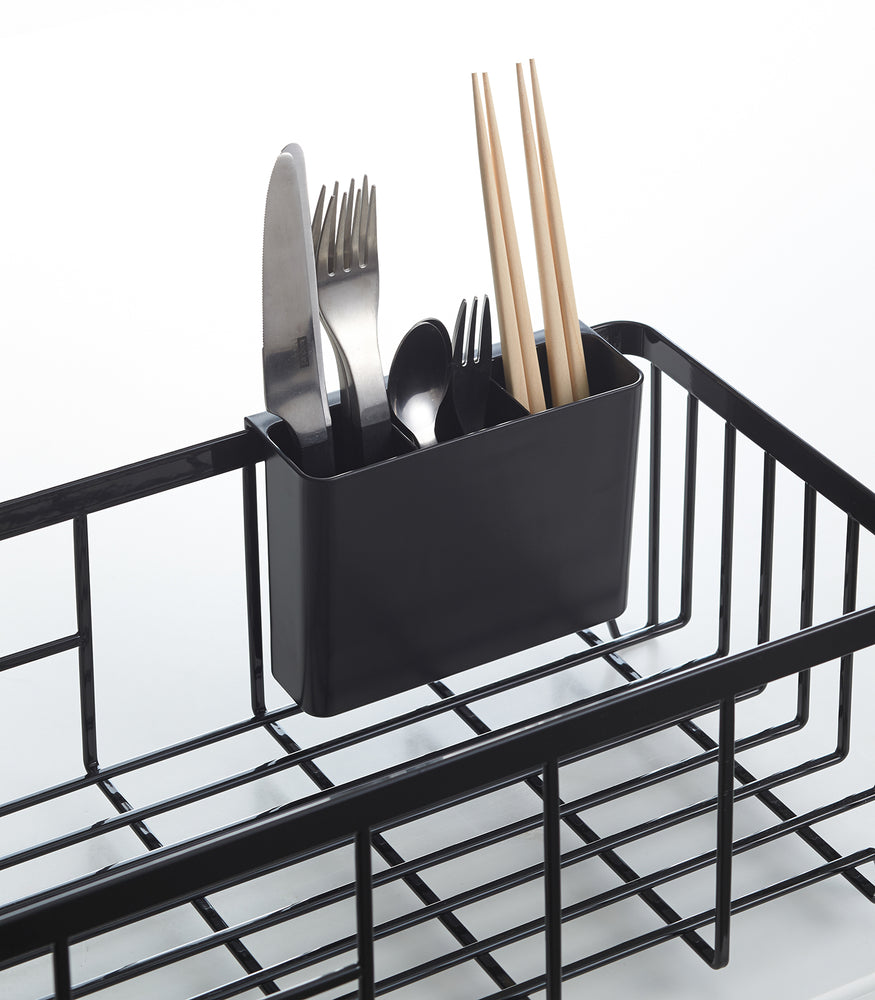 Yamazaki Home Tower Two-Tier Adjustable Dish Drainer Rack, Compact Black