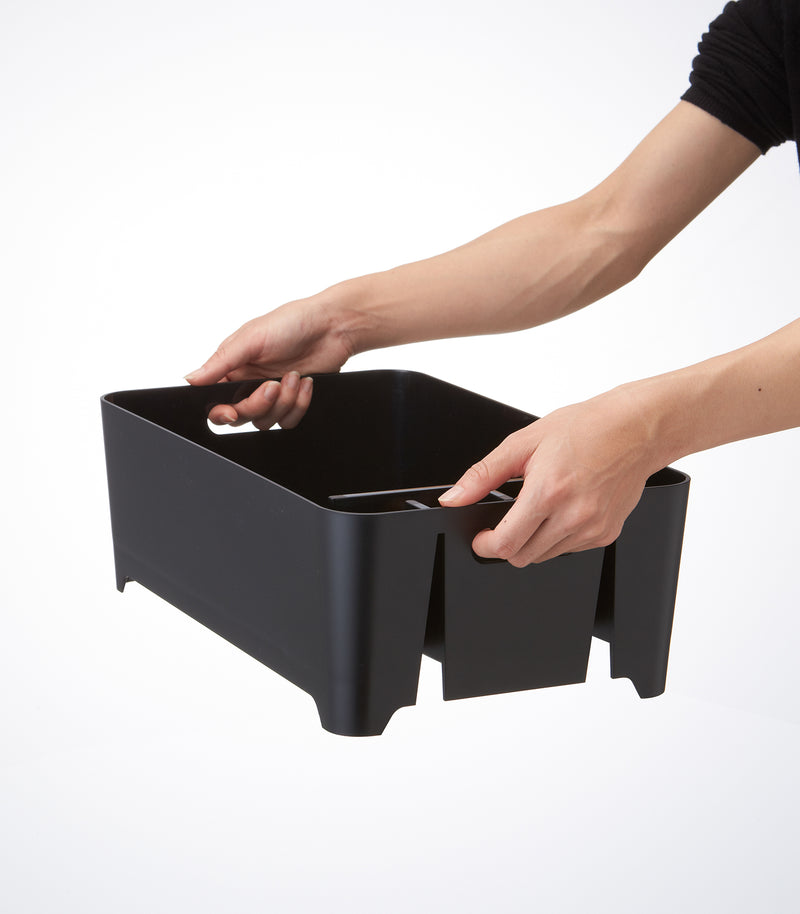 Black Dish Rack on white background by Yamazaki Home.