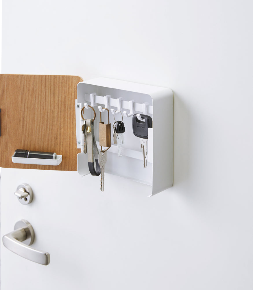 View 4 - White Square Magnetic Key Cabinet containing keys by Yamazaki Home.