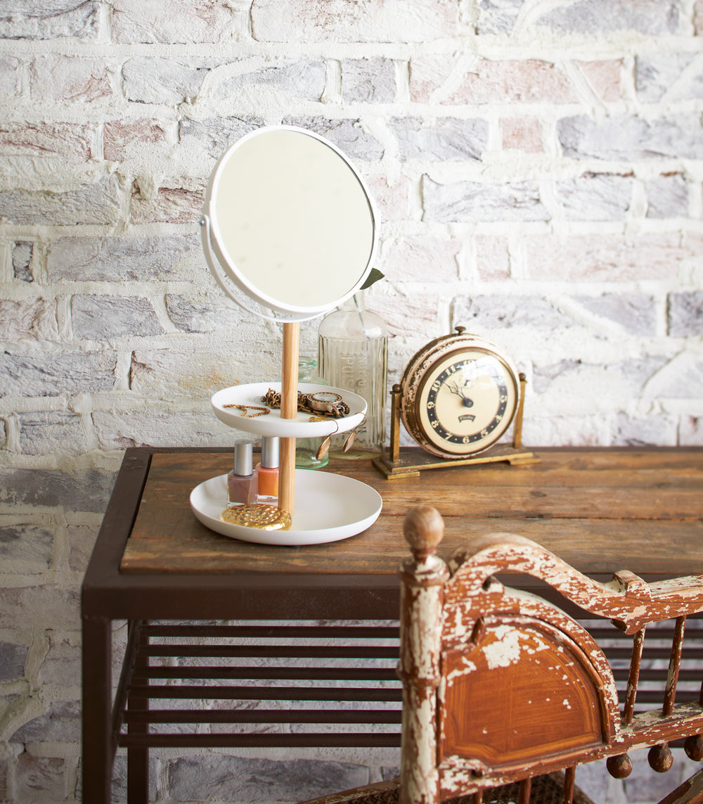 Two-Tier Jewelry Tray With Mirror - Steel + Wood