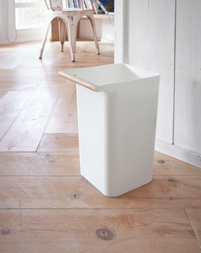 Side view of white Trash Can by Yamazaki Home.