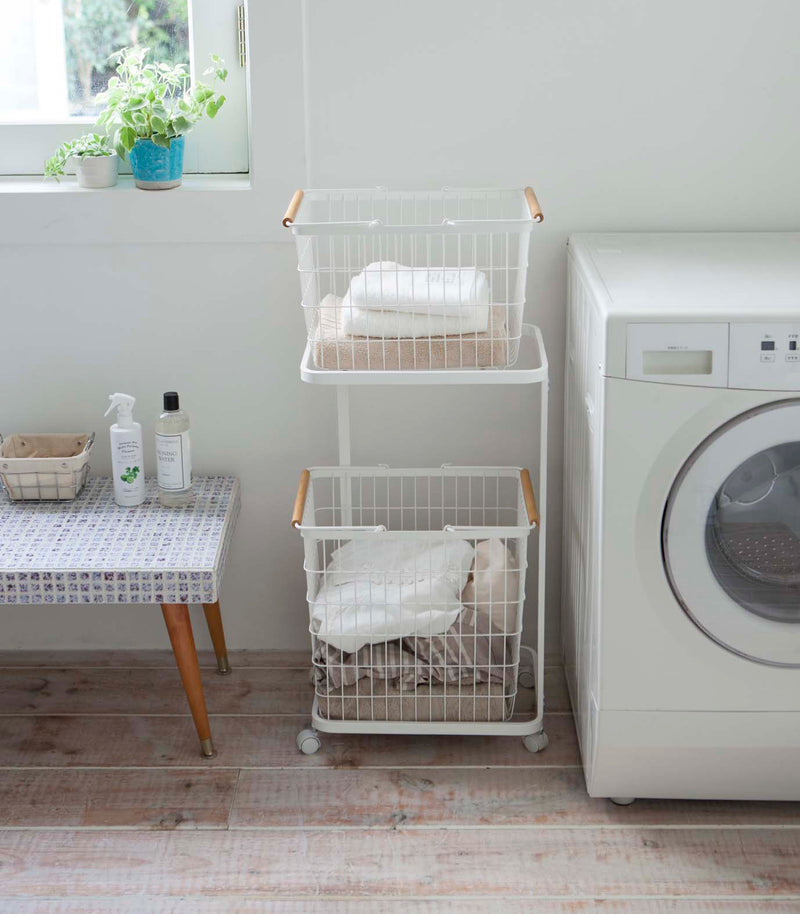 Rolling Laundry Cart + Wire Baskets (38