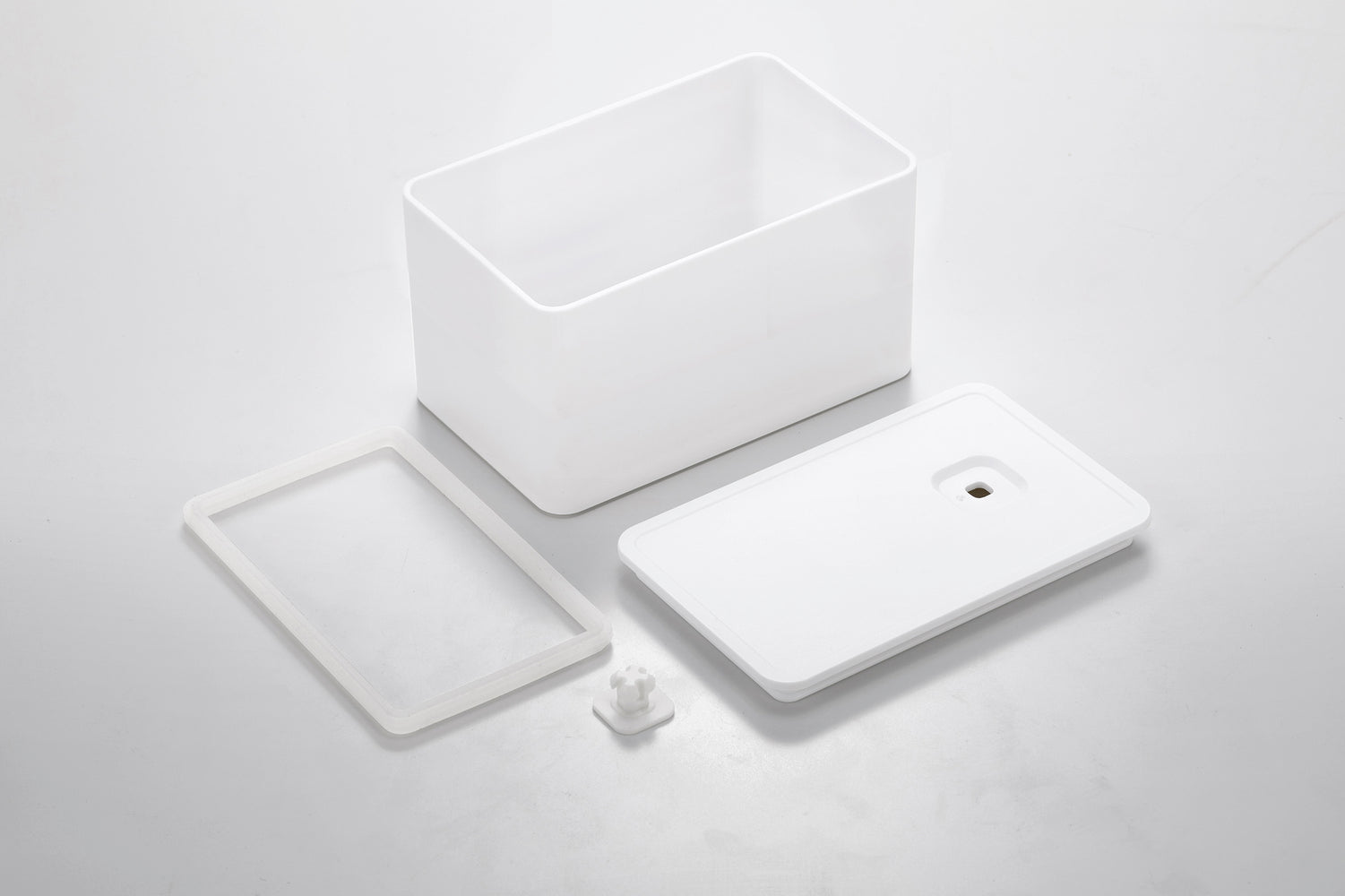 View 6 - White Vacuum-Sealing Butter Dish disassembled on white background by Yamazaki Home.