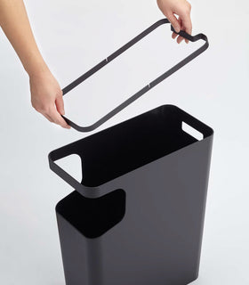 Black Side Table Trash Can on white background by Yamazaki Home. view 12