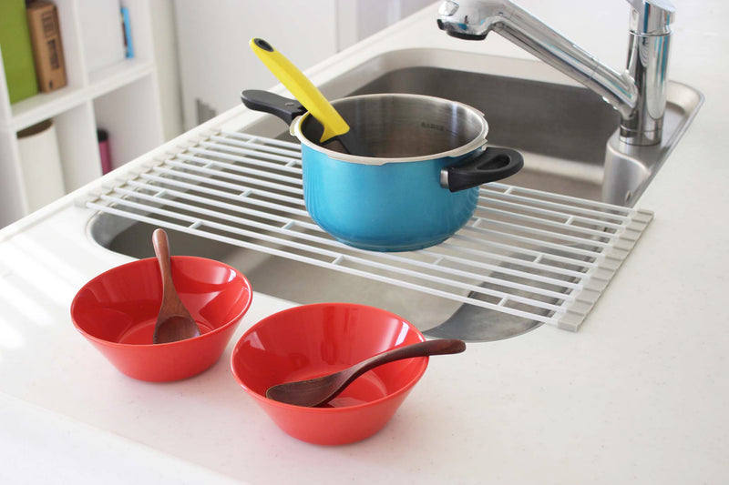 Hhyn Roll-Up Dish Drying Rack - Over The Sink Stainless Steel Drain Rack, Extra Large 20.5x14 Inch, Foldable & Space Saving
