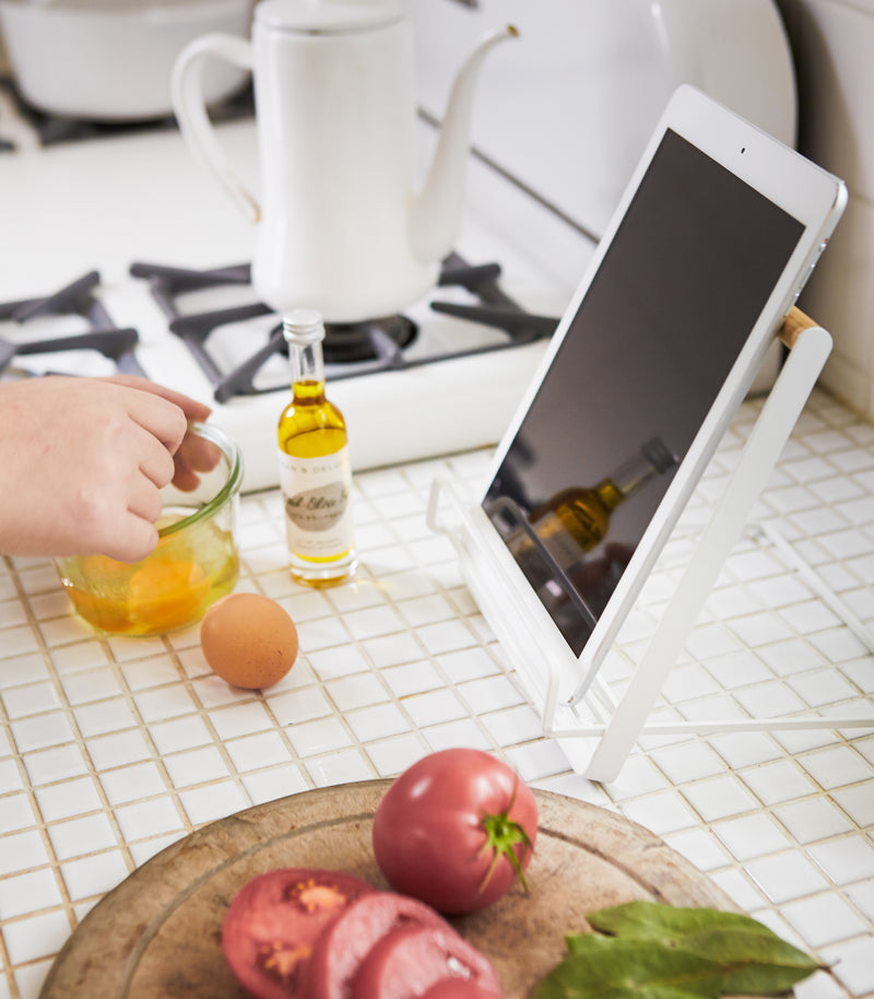 Tablet and Cookbook Stand - Steel + Wood