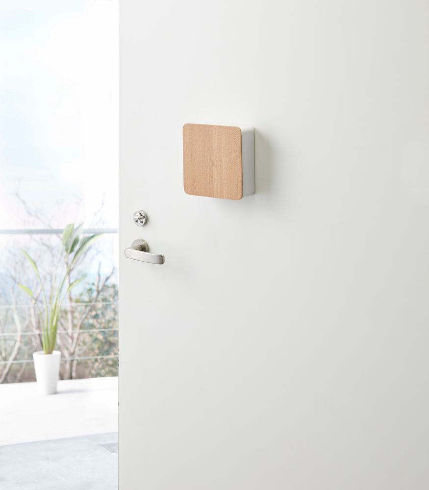 View 5 - White Square Magnetic Key Cabinet on door by Yamazaki Home.