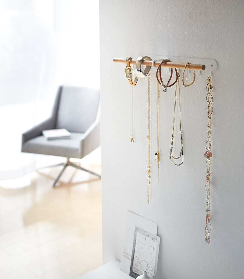 Wall-Mounted Jewelry Rack - Steel + Wood