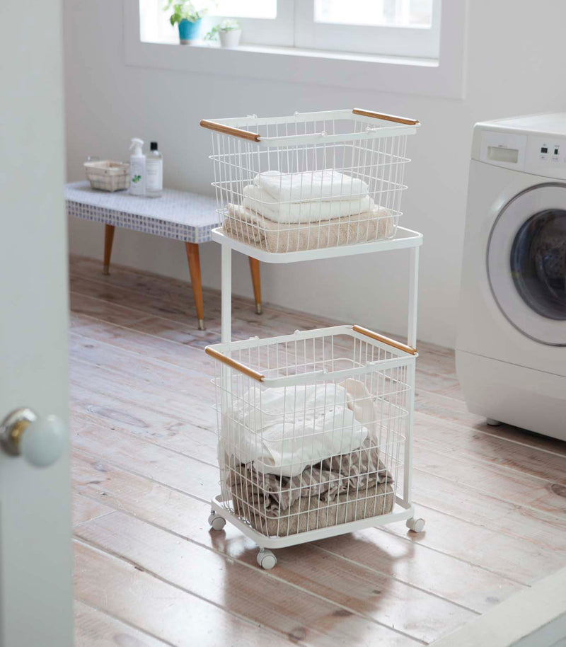 Rolling Laundry Cart + Wire Baskets (38