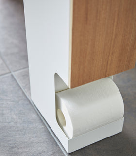 Close up bottom view of Toilet Paper Stock dispensing toilet paper roll by Yamazaki home. view 3