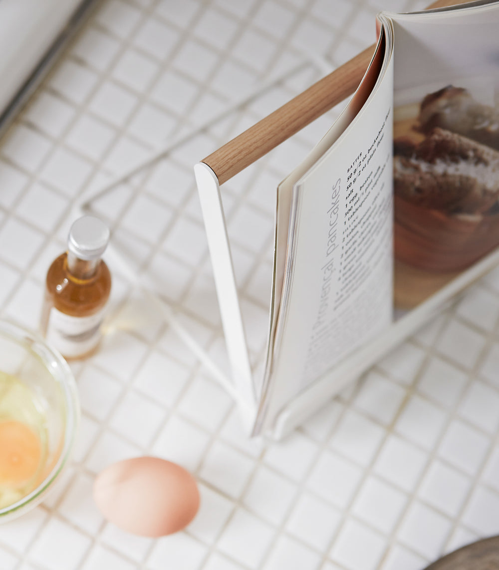 Tablet and Cookbook Stand - Steel + Wood