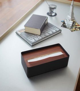 Aerial view of black Tissue Case on desk by Yamazaki Home. view 8