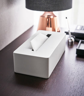 Side view of white Tissue Case on desk by Yamazaki Home. view 3