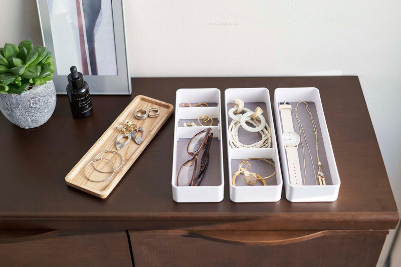 White Stacking Watch and Accessory Case opened with jewelry inside