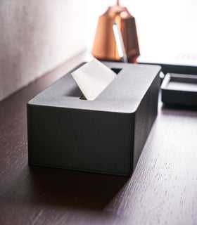 Side view of black Tissue Case on desk by Yamazaki Home. view 8