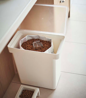 Aerial view of white Airtight Food Storage Container open and holding pet food by Yamazaki Home. view 5