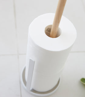 Close up aerial view of Toilet Paper Stocker holding toilet paper rolls on white background by Yamazaki Home. view 4
