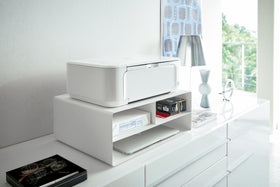 White Rolling Printer Stand under printer and holding printing items by Yamazaki Home. view 3