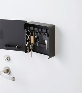 Open Black Square Magnetic Key Cabinet holding keys by Yamazaki Home. view 8
