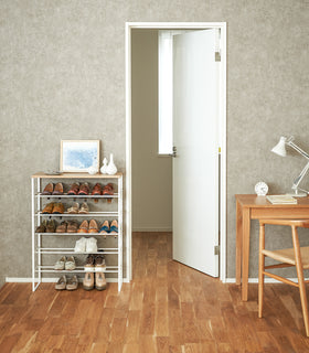 White Shoe Rack in bedroom entryway by Yamazaki Home. view 5