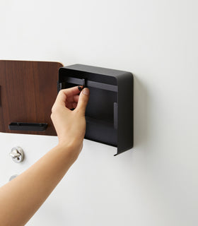 Open Black Square Magnetic Key Cabinet with Hooks by Yamazaki Home. view 12