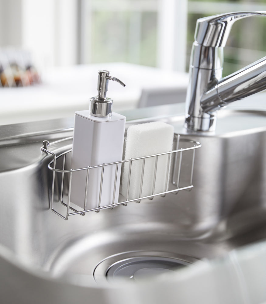 View 3 - White Hand Soap Dispenser in kitchen sink by Yamazaki Home.