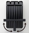 Underneath view of black Dish Rack undercarriage and draining spout by Yamazaki Home.
