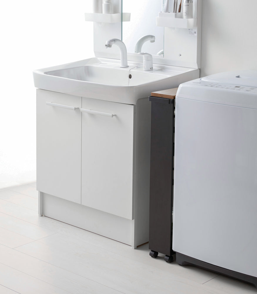 View 13 - Side view of black Rolling Storage Cart in bathroom by Yamazaki Home.